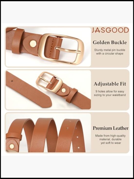 Faux Leather Belts for Women with Gold Tone Buckle 3-Pack